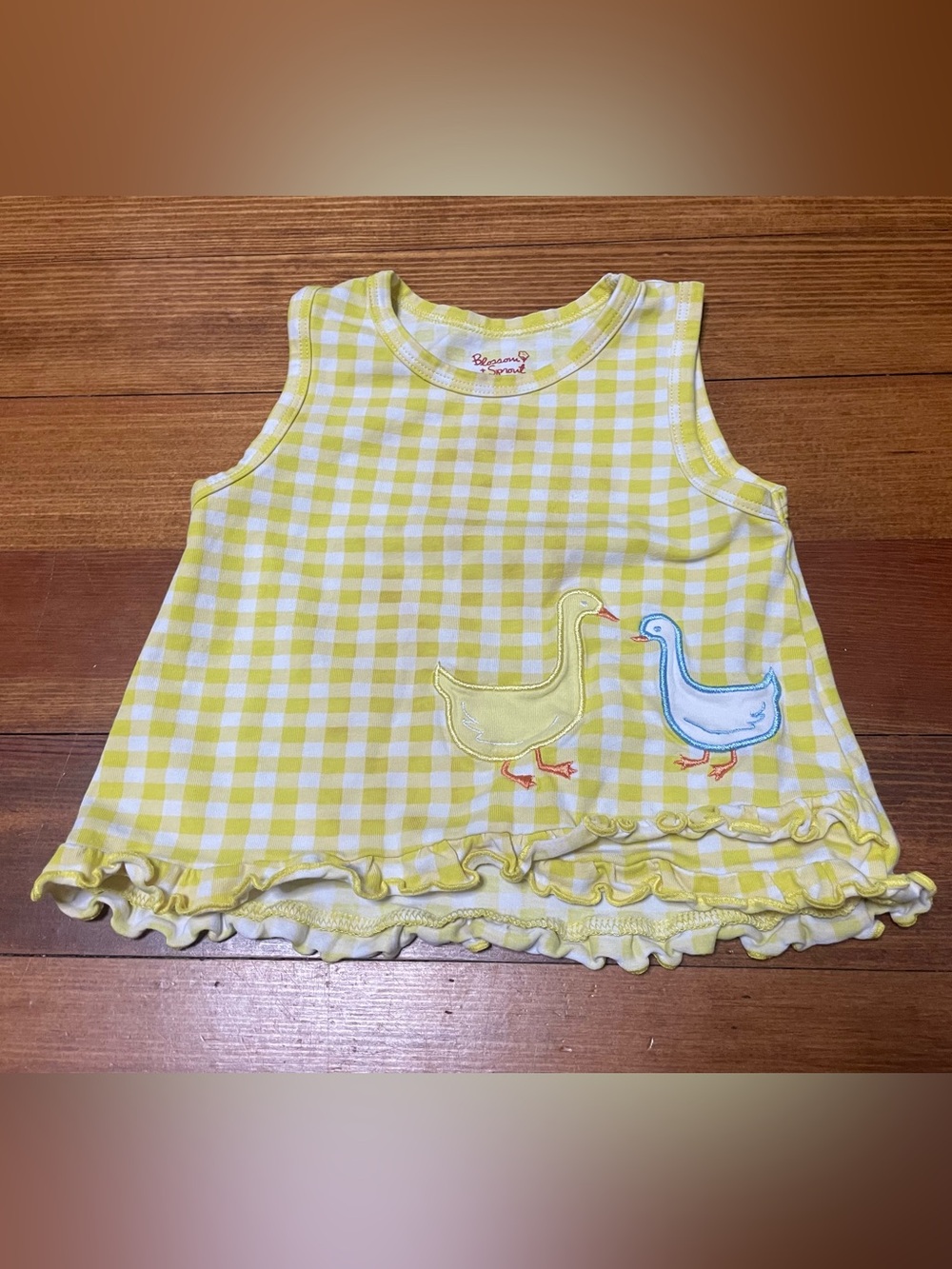 Florence Eiseman Blossom & Sprout Yellow & White Gingham Tank with Duck Motif 2T